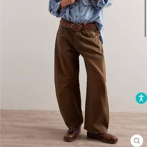 Free People We The Free Good Luck Coated Mid Rise Barrel Jean Vegan Sz 24 NEW